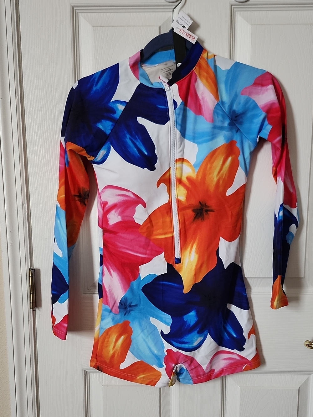 Long Sleeve Floral One-Piece Swimsuit - Multicolor